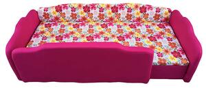 Pink virágos körbetámlás leesésgátlós gyerekágy ágyneműtartóval - 160x70 cm / Jobbos / 5 cm-es matraccal