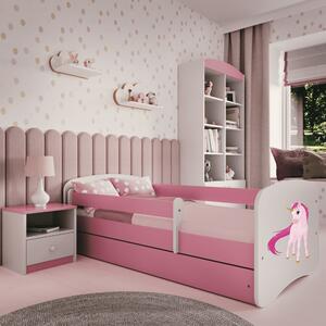 Babydreams gyerekágy unikornis dizájnnal, méret: 140x70, szín: rózsaszín, matrac nélkül, ágyneműtartóval