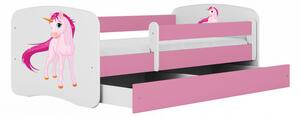 Babydreams gyerekágy unikornis dizájnnal, méret: 140x70, szín: rózsaszín, matrac nélkül, ágyneműtartóval