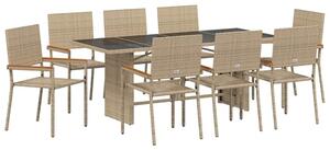 VidaXL Kert étkező szett 9 pcs Bézs 190 x 80 x 75 cm polirattan