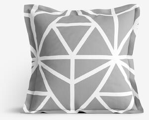 Goldea pamut párnahuzat dekoratív szegéllyel - fehér geometriai alakzatok szürke alapon 50 x 50 cm