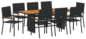 VidaXL Kert étkező szett 9 pcs Fekete és Barna 190 x 80 x 75 cm