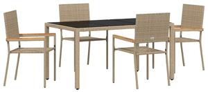 VidaXL Kert étkező szett 5 pcs Bézs 150 x 90 x 75 cm polirattan