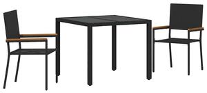 VidaXL Kert étkező szett 3 pcs Fekete 90 x 90 x 75 cm polirattan