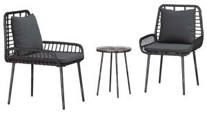 Kert étkező szett 3 pcs Fekete és Antracit Poli rattan és acél