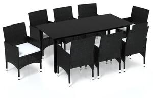 VidaXL - 9 részes Kerti Étkezőgarnitúra - Polyrattan - Fekete