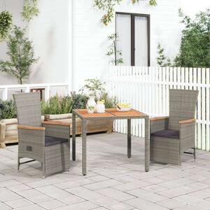 Polyrattan Kerti Étkezőgarnitúra - 3 részes - Szürke