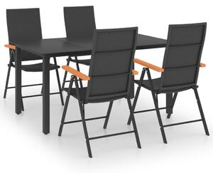 Rattan Kerti Étkezőgarnitúra - 5 részes - Fekete-Barna