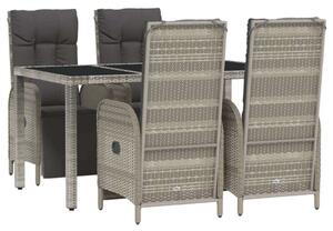 5 részes Szürke Polyrattan Kerti Étkezőgarnitúra - 150x90 cm Asztallal