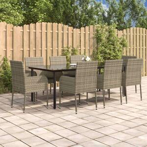 Polyrattan Kerti Étkezőszett - 9 részes - Fekete/Szürke