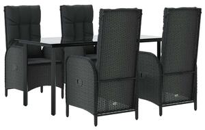 5 részes fekete polyrattan kerti étkezőgarnitúra párnákkal