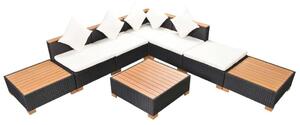 Polyrattan Kerti Bútorszett - 8 részes - Fekete