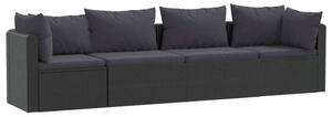VidaXL 4-részes Kerti Ülőgarnitúra - Fekete Polyrattan