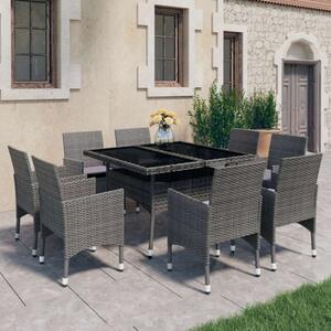 Polyrattan Kerti Étkezőgarnitúra - 9 részes - Szürke