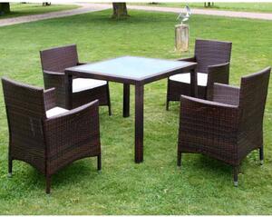 Poly Rattan Étkezőgarnitúra - 5 részes - Barna