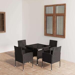 VidaXL - 5 részes Kerti Étkezőgarnitúra - Fekete Polyrattan