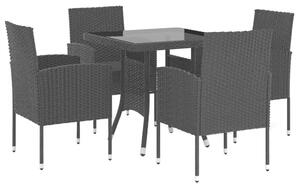 VidaXL - 5 részes Kerti Étkezőgarnitúra - Fekete Polyrattan