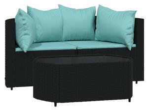 Polyrattan Kerti Ülőgarnitúra - 3 részes - Fekete