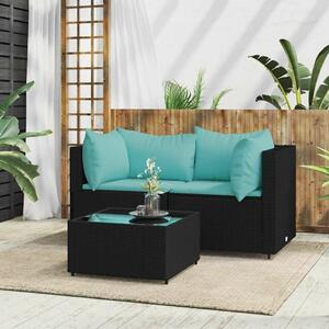 Polyrattan Kerti Ülőgarnitúra - 3 részes - Fekete