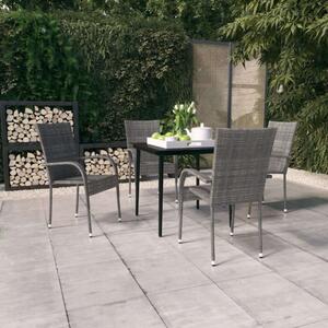 5 részes PE Rattan Kerti Étkezőgarnitúra - Szürke/Fekete - 80x80cm Asztal