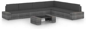 7 részes szürke polyrattan kerti ülőgarnitúra párnákkal