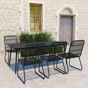 Polyrattan Kültéri Étkezőgarnitúra - 7 részes - Fekete