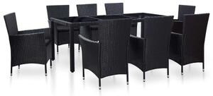 VidaXL Kültéri Polyrattan Étkezőgarnitúra - 9 részes - Fekete
