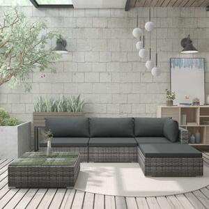 VidaXL 5-részes szürke polyrattan kerti bútorszett párnákkal