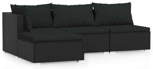 VidaXL 4 részes Kerti Ülőgarnitúra - Fekete Polyrattan