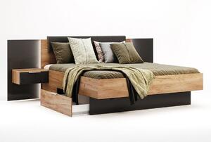 Francia ÁGY DOTA + ágyrács + matrac DE LUX + éjjeli szekrények, 180x200,Kraft tölgy/szürke