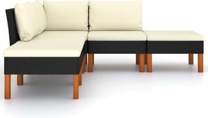 VidaXL 5 részes fekete polyrattan kerti ülőgarnitúra párnákkal