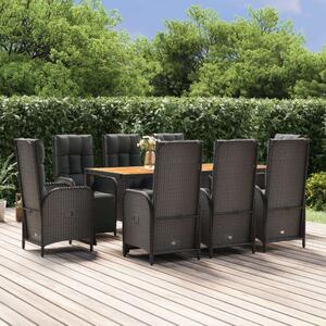 VidaXL 9 részes fekete polyrattan kerti étkezőgarnitúra párnákkal