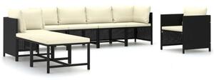Polyrattan Kerti Bútorszett - 8 részes - Fekete