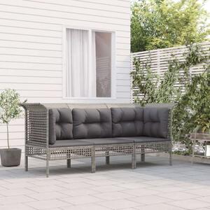 VidaXL 3 részes szürke polyrattan kerti ülőgarnitúra párnákkal