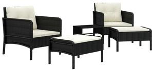 Polyrattan Kerti Ülőgarnitúra - 5 részes - Fekete