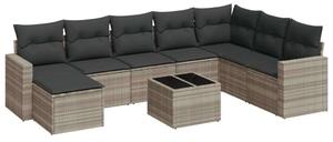 VidaXL Polyrattan Kerti Ülőgarnitúra - 9 részes, Világosszürke