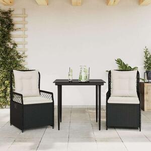 VidaXL Kerti Étkezőgarnitúra - 3 részes - Fekete Polyrattan