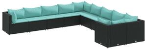 VidaXL 10 részes fekete polyrattan kerti ülőgarnitúra párnákkal