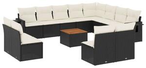 VidaXL 13 részes fekete polyrattan kerti ülőgarnitúra párnákkal