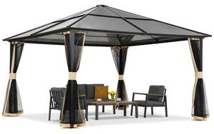 Modern kerti pavilon Santiago 4x4 m szúnyoghálóval Garden Point bézs színben