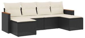 Polyrattan Kerti Ülőgarnitúra - 6 részes - Fekete