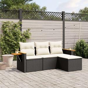 Polyrattan Kerti Ülőgarnitúra - 4 részes - Fekete