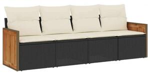 VidaXL 4 részes Kerti Ülőgarnitúra - Fekete Polyrattan