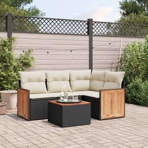 VidaXL 5 részes Polyrattan Kerti Kanapé Szett - Fekete
