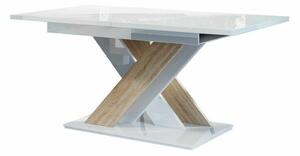 Asztal Goodyear 103, Fényes fehér, Sonoma tölgy, 76x80x140cm, Hosszabbíthatóság, Laminált forgácslap