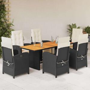 VidaXL - 7 Részes Kerti Étkezőgarnitúra - Polyrattan - Fekete