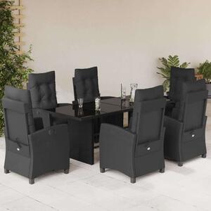 VidaXL 7 részes fekete polyrattan kerti étkezőgarnitúra párnával