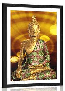 Poszter paszpartuval Buddha szoborral absztrakt háttérrel