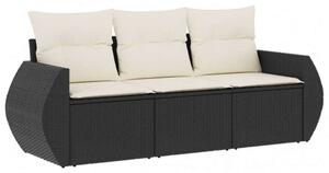 VidaXL Polyrattan Kerti Ülőgarnitúra - 3 részes - Fekete