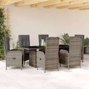 VidaXL 7 részes szürke polyrattan kerti étkezőgarnitúra párnával